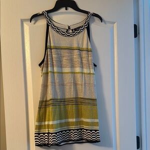 White House Black Market Black, White & Gold Striped Sleeveless Tank